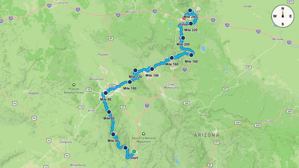 Course map for Cocadona 250